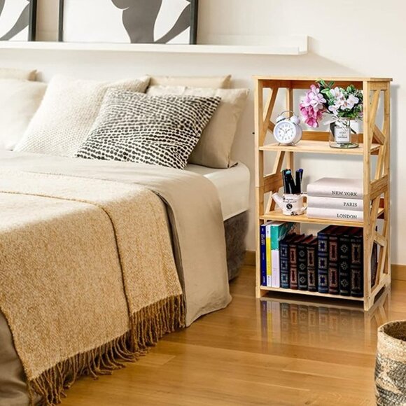 NEW 3-Tier Open Shelf Bookcase, Small Bamboo Bookshelf - Picture 1 of 6